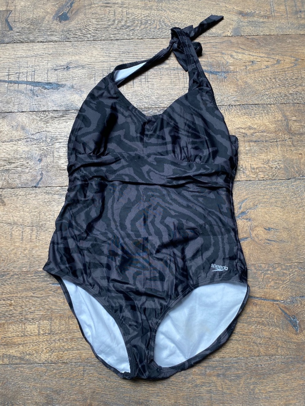 Speedo Size 18 Shirred Halter One Piece Swimsuit - Black Zebra Print